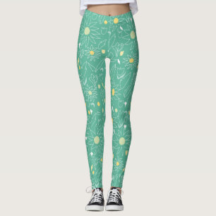 Cool Sunflower Doodle Floral Leggings