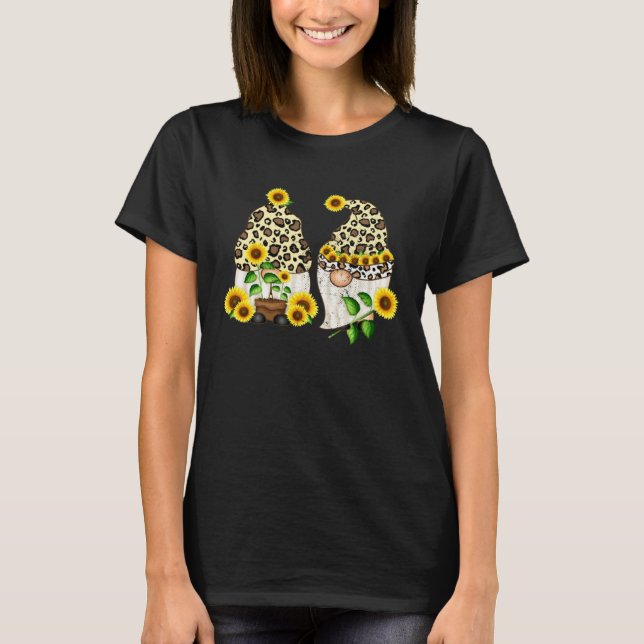 Cool Sunflower Gnomes Leopard Hippie Gnome Flower  T-Shirt (Front)