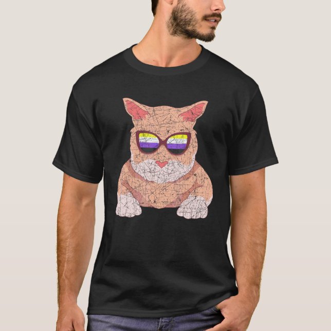 Cool Sunglasses Non Binary Flag Cat Lgbtq Pride No T-Shirt (Front)