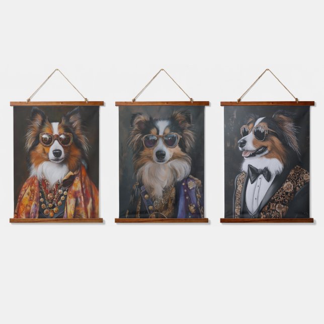 Cool Sunglasses Shetland Sheepdogs | Sheltie Hanging Tapestry (Triple)