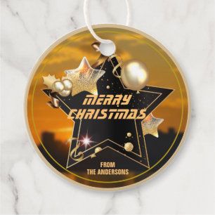 Cool Sunris Gold Black Metallic Stars Merry Xmas   Favour Tags
