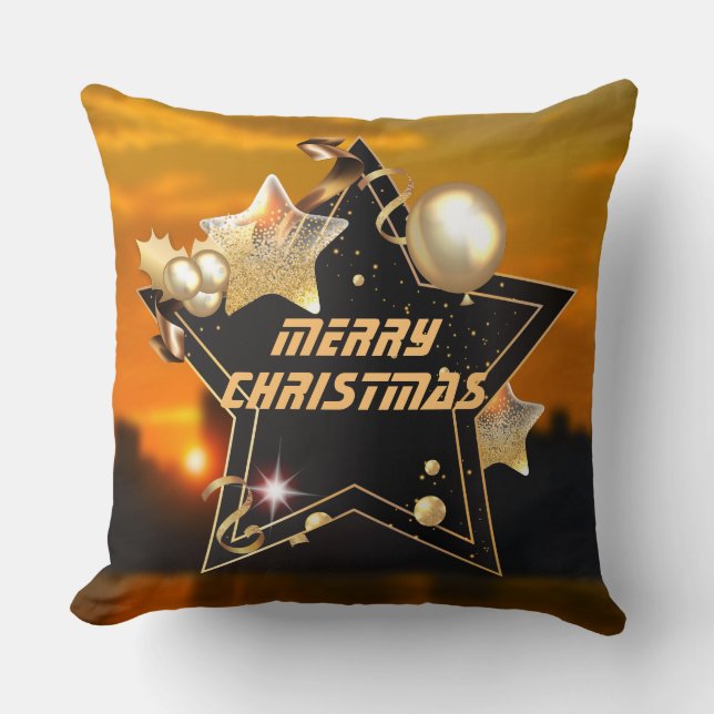 Cool Sunrise Black Gold Metallic Star Xmas New Ye Cushion (Front)