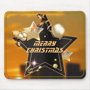 Cool Sunrise Black Gold Metallic Stars Christmas Mouse Mat