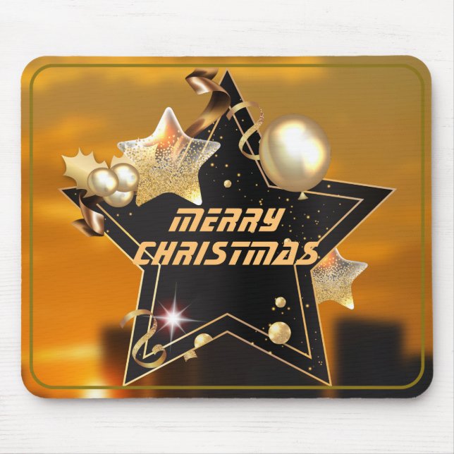 Cool Sunrise Black Gold Metallic Stars Christmas Mouse Mat (Front)