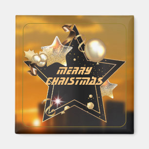 Cool Sunrise Gold Black Metallic Stars Merry Xmas Magnet