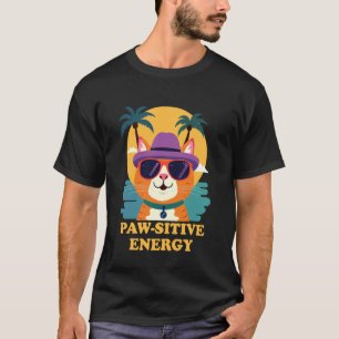 Cool Sunset Cat Retro Vibes Positive Energy T-Shirt
