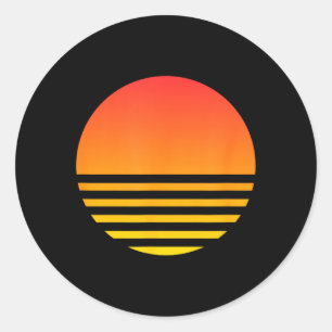 Cool Sunset Summer Beach Surf 80s Retro Vaporwave Classic Round Sticker