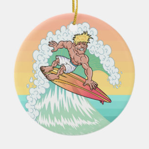 Cool Sunset Surfer Ceramic Tree Decoration