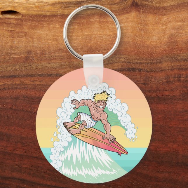 Cool Sunset Surfer Key Ring (Back)