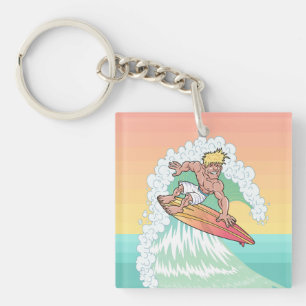 Cool Sunset Surfer Key Ring