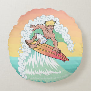 Cool Sunset Surfer Round Cushion