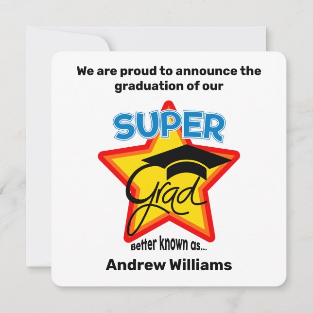 Cool Super Grad Graduation Announcement-Editable (Front)