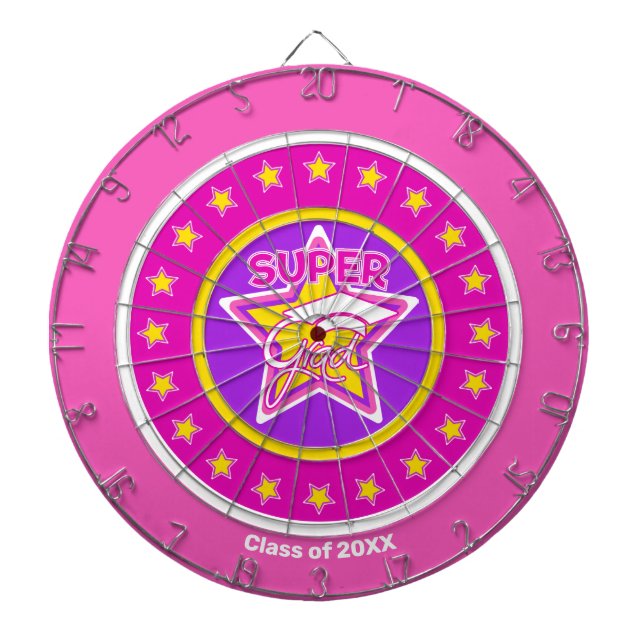 Cool Super Grad Pink - Personalise Graduation Year Dartboard (Front)