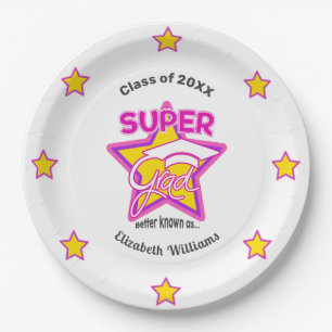 Cool Super Grad Pink - Personalise Name and Year Paper Plate