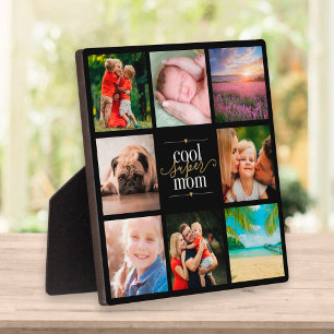 Cool Super Mum 8 Photo Collage Black And Gold Plaque