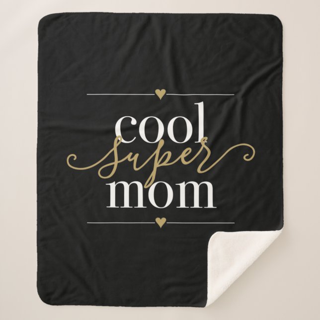 Cool Super Mum Black And Gold Modern Elegant Sherpa Blanket (Front)