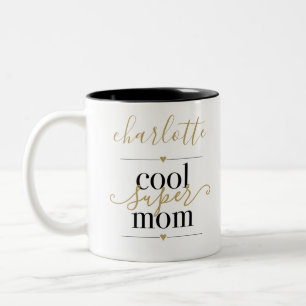 Cool Super Mum Personalised Black And Gold Two-Tone Coffee Mug