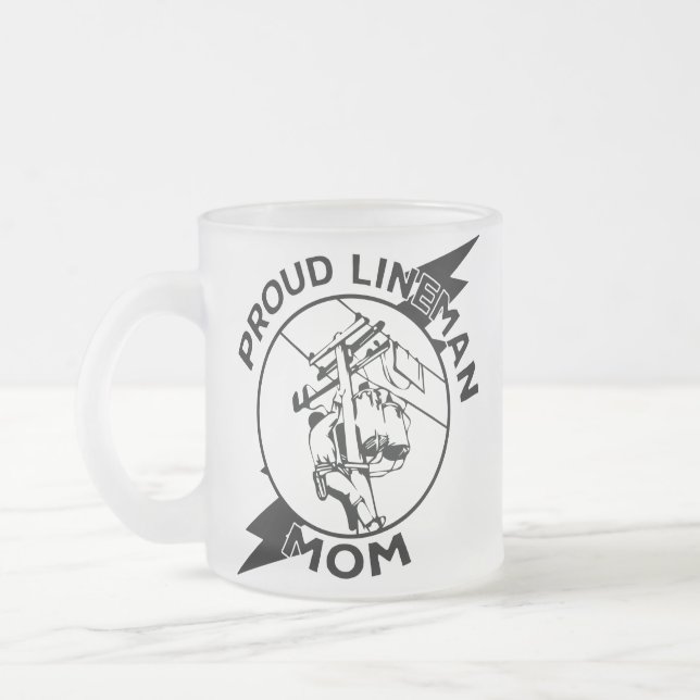 Cool Super Proud Lineman Mum- Mother's day Frosted Glass Coffee Mug (Left)