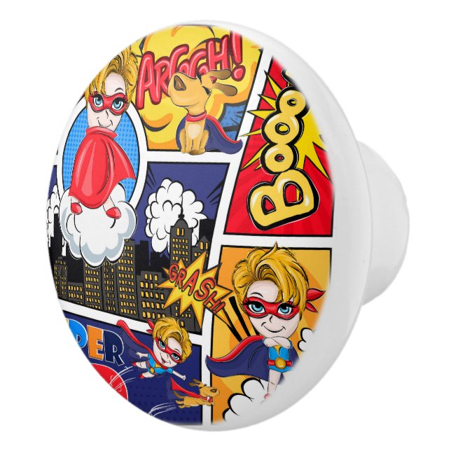 Cool superhero comics pattern  ceramic knob (Right)