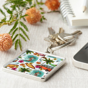 Cool surf beach pattern key ring