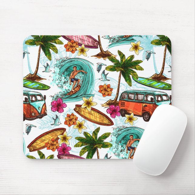Cool surf beach pattern mouse mat (With Mouse)