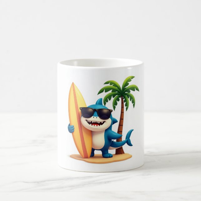 Cool Surf Shark Mug 🦈 Tropical Beach Coffee Cup (Center)