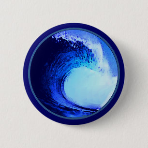 cool surf style blue wave 6 cm round badge