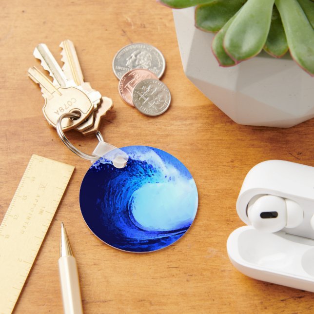 Cool Surf Style Blue Wave  Key Ring (Desk)
