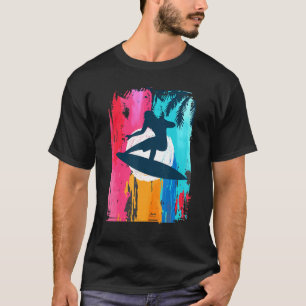 Cool Surfer At Colourful Sunset And Tropical Summe T-Shirt