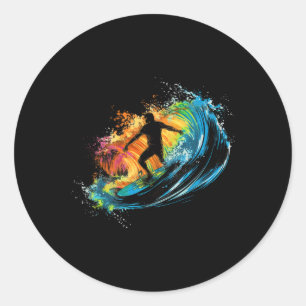 Cool Surfer Boys Graphic Men Surfing Classic Round Sticker