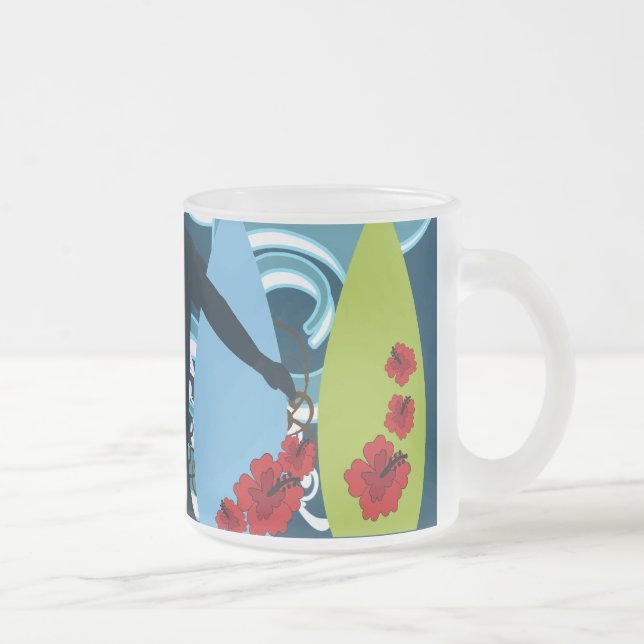 Cool Surfer Dude Surfing Beach Ocean Design Frosted Glass Coffee Mug (Right)