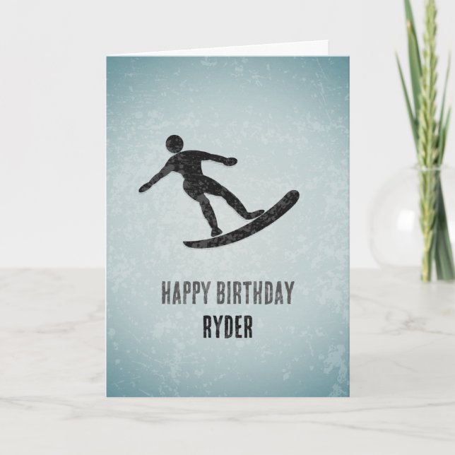 Cool Surfer on Board - Metal Look Male Birthday Card (Front)
