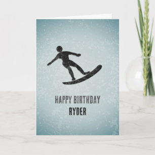 Cool Surfer on Board - Metal Look Male Birthday Card