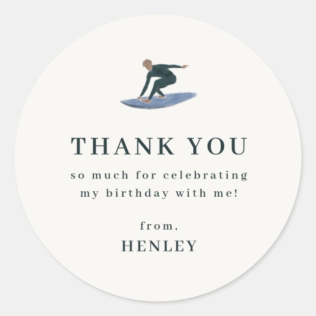 Cool Surfing Beach Theme Thank You Classic Round Sticker (Front)