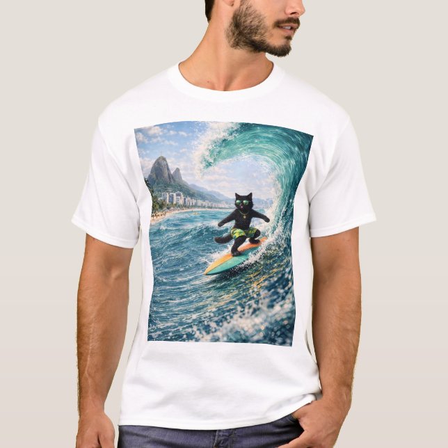 Cool Surfing Cat  T-Shirt (Front)