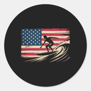 Cool Surfing For Men Women 4th Of July American Fl Classic Round Sticker