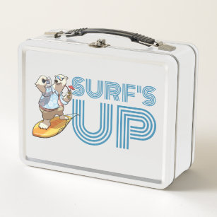 Cool Surfing Polar Bear SURF'S UP Cartoon Hat Metal Lunch Box
