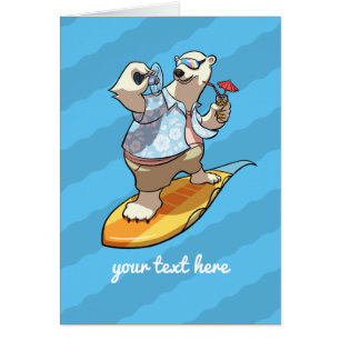 Cool Surfing Polar Bear with Cocktail Cartoon