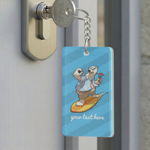 Cool Surfing Polar Bear with Cocktail Cartoon Key Ring