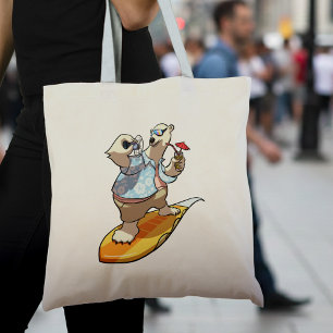 Cool Surfing Polar Bear with Cocktail Cartoon Tote Bag
