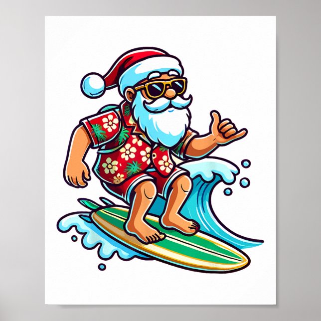 Cool Surfing Santa Christmas In July Summer Beach  Poster (Front)
