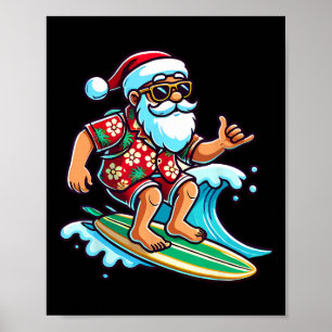 Cool Surfing Santa Christmas In July Summer Beach Poster