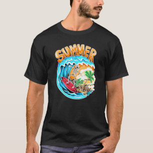 Cool Surfing Skeleton Surfer Swimmer Beach Waves W T-Shirt