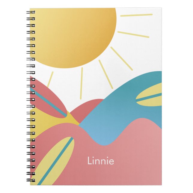Cool Surfing Sun Name Notebook (Front)