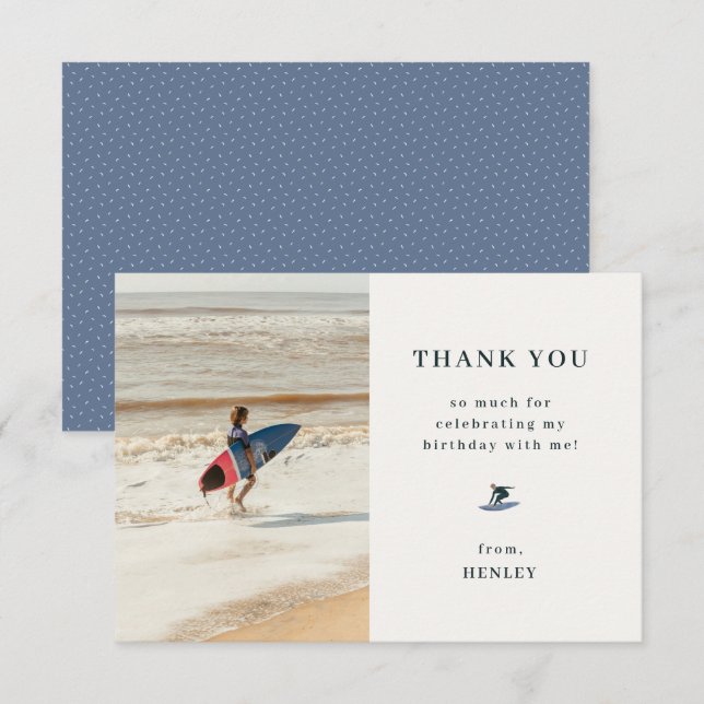 Cool Surfing Theme Birthday Photo Thank You Card (Front/Back)
