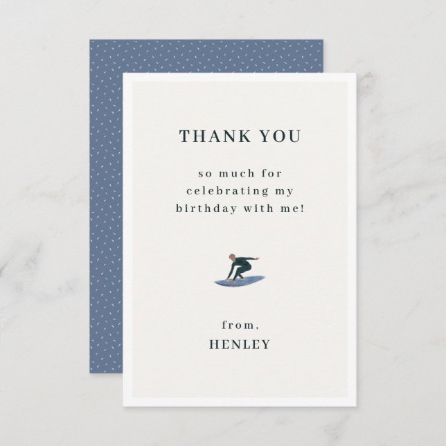 Cool Surfing Theme Birthday Thank You Card (Front/Back)