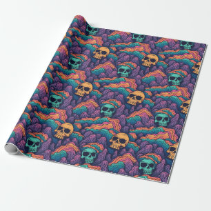 Cool Surreal Grunge Landscape Creepy Skull Pattern Wrapping Paper