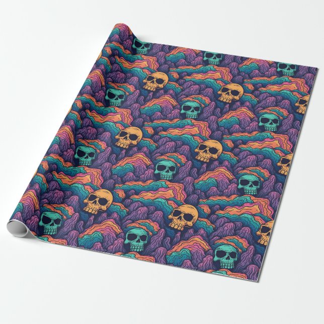Cool Surreal Grunge Landscape Creepy Skull Pattern Wrapping Paper (Unrolled)