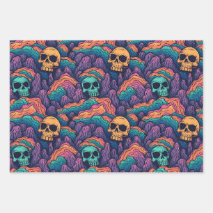 Cool Surreal Grunge Landscape Creepy Skull Pattern Wrapping Paper Sheet