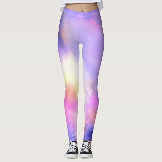 Cool Surreal Space Clouds Watercolor Design Leggings (Front)